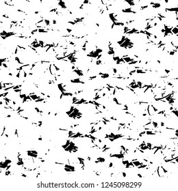Grunge overlay layer. Abstract black and white vector background. Monochrome vintage surface with dirty pattern in cracks, spots, dots. Old wall in dark horror style design