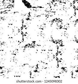 Grunge overlay layer. Abstract black and white vector background. Monochrome vintage surface with dirty pattern in cracks, spots, dots. Old wall in dark horror style design