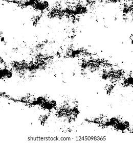 Grunge overlay layer. Abstract black and white vector background. Monochrome vintage surface with dirty pattern in cracks, spots, dots. Old wall in dark horror style design