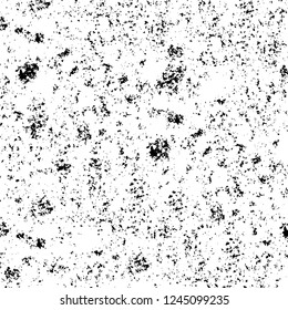 Grunge overlay layer. Abstract black and white vector background. Monochrome vintage surface with dirty pattern in cracks, spots, dots. Old wall in dark horror style design