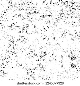 Grunge overlay layer. Abstract black and white vector background. Monochrome vintage surface with dirty pattern in cracks, spots, dots. Old wall in dark horror style design