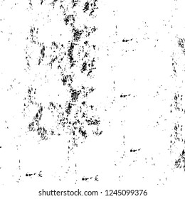 Grunge overlay layer. Abstract black and white vector background. Monochrome vintage surface with dirty pattern in cracks, spots, dots. Old wall in dark horror style design