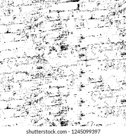 Grunge overlay layer. Abstract black and white vector background. Monochrome vintage surface with dirty pattern in cracks, spots, dots. Old wall in dark horror style design