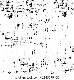 Grunge overlay layer. Abstract black and white vector background. Monochrome vintage surface with dirty pattern in cracks, spots, dots. Old wall in dark horror style design