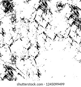 Grunge overlay layer. Abstract black and white vector background. Monochrome vintage surface with dirty pattern in cracks, spots, dots. Old wall in dark horror style design
