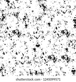 Grunge overlay layer. Abstract black and white vector background. Monochrome vintage surface with dirty pattern in cracks, spots, dots. Old wall in dark horror style design