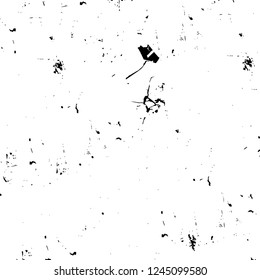 Grunge overlay layer. Abstract black and white vector background. Monochrome vintage surface with dirty pattern in cracks, spots, dots. Old wall in dark horror style design