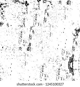 Grunge overlay layer. Abstract black and white vector background. Monochrome vintage surface with dirty pattern in cracks, spots, dots. Old wall in dark horror style design