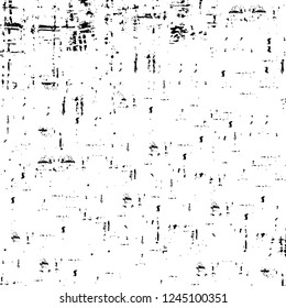 Grunge overlay layer. Abstract black and white vector background. Monochrome vintage surface with dirty pattern in cracks, spots, dots. Old wall in dark horror style design