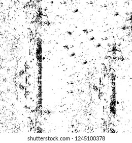 Grunge overlay layer. Abstract black and white vector background. Monochrome vintage surface with dirty pattern in cracks, spots, dots. Old wall in dark horror style design