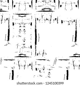 Grunge overlay layer. Abstract black and white vector background. Monochrome vintage surface with dirty pattern in cracks, spots, dots. Old wall in dark horror style design