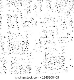 Grunge overlay layer. Abstract black and white vector background. Monochrome vintage surface with dirty pattern in cracks, spots, dots. Old wall in dark horror style design