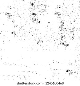 Grunge overlay layer. Abstract black and white vector background. Monochrome vintage surface with dirty pattern in cracks, spots, dots. Old wall in dark horror style design