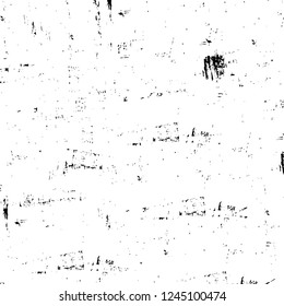 Grunge overlay layer. Abstract black and white vector background. Monochrome vintage surface with dirty pattern in cracks, spots, dots. Old wall in dark horror style design