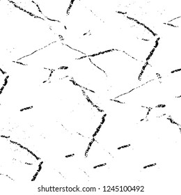 Grunge overlay layer. Abstract black and white vector background. Monochrome vintage surface with dirty pattern in cracks, spots, dots. Old wall in dark horror style design