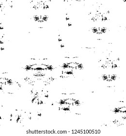 Grunge overlay layer. Abstract black and white vector background. Monochrome vintage surface with dirty pattern in cracks, spots, dots. Old wall in dark horror style design