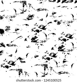Grunge overlay layer. Abstract black and white vector background. Monochrome vintage surface with dirty pattern in cracks, spots, dots. Old wall in dark horror style design