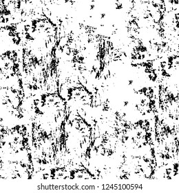 Grunge overlay layer. Abstract black and white vector background. Monochrome vintage surface with dirty pattern in cracks, spots, dots. Old wall in dark horror style design