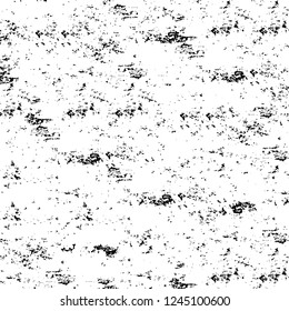 Grunge overlay layer. Abstract black and white vector background. Monochrome vintage surface with dirty pattern in cracks, spots, dots. Old wall in dark horror style design