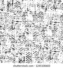 Grunge overlay layer. Abstract black and white vector background. Monochrome vintage surface with dirty pattern in cracks, spots, dots. Old wall in dark horror style design