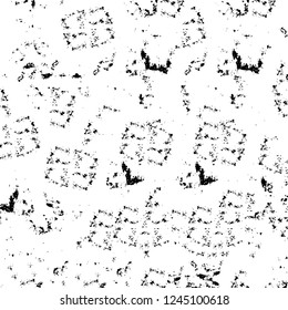Grunge overlay layer. Abstract black and white vector background. Monochrome vintage surface with dirty pattern in cracks, spots, dots. Old wall in dark horror style design