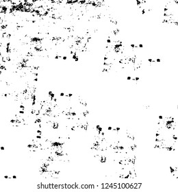 Grunge overlay layer. Abstract black and white vector background. Monochrome vintage surface with dirty pattern in cracks, spots, dots. Old wall in dark horror style design