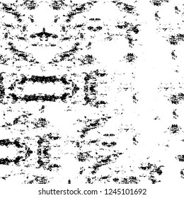 Grunge overlay layer. Abstract black and white vector background. Monochrome vintage surface with dirty pattern in cracks, spots, dots. Old wall in dark horror style design