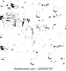 Grunge overlay layer. Abstract black and white vector background. Monochrome vintage surface with dirty pattern in cracks, spots, dots. Old wall in dark horror style design
