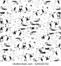 Grunge overlay layer. Abstract black and white vector background. Monochrome vintage surface with dirty pattern in cracks, spots, dots. Old wall in dark horror style design
