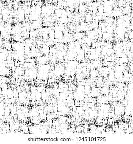 Grunge overlay layer. Abstract black and white vector background. Monochrome vintage surface with dirty pattern in cracks, spots, dots. Old wall in dark horror style design
