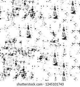 Grunge overlay layer. Abstract black and white vector background. Monochrome vintage surface with dirty pattern in cracks, spots, dots. Old wall in dark horror style design
