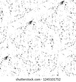 Grunge overlay layer. Abstract black and white vector background. Monochrome vintage surface with dirty pattern in cracks, spots, dots. Old wall in dark horror style design