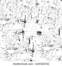 Grunge overlay layer. Abstract black and white vector background. Monochrome vintage surface with dirty pattern in cracks, spots, dots. Old wall in dark horror style design