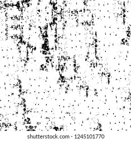 Grunge overlay layer. Abstract black and white vector background. Monochrome vintage surface with dirty pattern in cracks, spots, dots. Old wall in dark horror style design