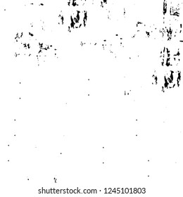 Grunge overlay layer. Abstract black and white vector background. Monochrome vintage surface with dirty pattern in cracks, spots, dots. Old wall in dark horror style design