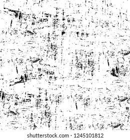 Grunge overlay layer. Abstract black and white vector background. Monochrome vintage surface with dirty pattern in cracks, spots, dots. Old wall in dark horror style design