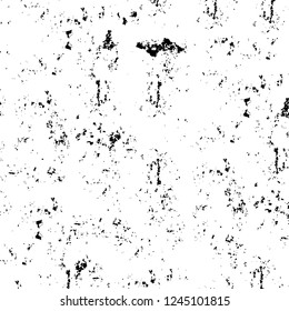 Grunge overlay layer. Abstract black and white vector background. Monochrome vintage surface with dirty pattern in cracks, spots, dots. Old wall in dark horror style design