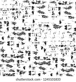 Grunge overlay layer. Abstract black and white vector background. Monochrome vintage surface with dirty pattern in cracks, spots, dots. Old wall in dark horror style design