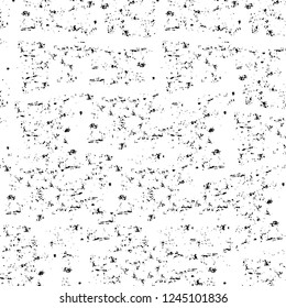 Grunge overlay layer. Abstract black and white vector background. Monochrome vintage surface with dirty pattern in cracks, spots, dots. Old wall in dark horror style design