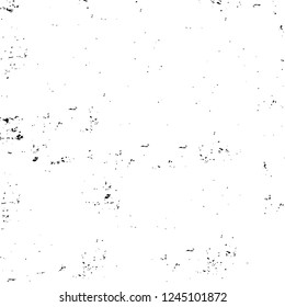 Grunge overlay layer. Abstract black and white vector background. Monochrome vintage surface with dirty pattern in cracks, spots, dots. Old wall in dark horror style design