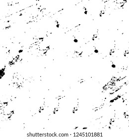 Grunge overlay layer. Abstract black and white vector background. Monochrome vintage surface with dirty pattern in cracks, spots, dots. Old wall in dark horror style design