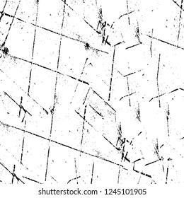 Grunge overlay layer. Abstract black and white vector background. Monochrome vintage surface with dirty pattern in cracks, spots, dots. Old wall in dark horror style design