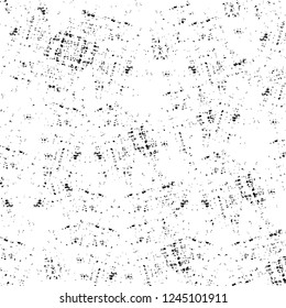 Grunge overlay layer. Abstract black and white vector background. Monochrome vintage surface with dirty pattern in cracks, spots, dots. Old wall in dark horror style design