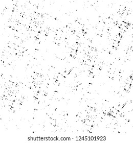 Grunge overlay layer. Abstract black and white vector background. Monochrome vintage surface with dirty pattern in cracks, spots, dots. Old wall in dark horror style design