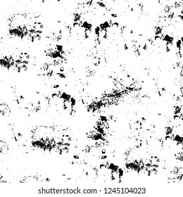 Grunge overlay layer. Abstract black and white vector background. Monochrome vintage surface with dirty pattern in cracks, spots, dots. Old wall in dark horror style design