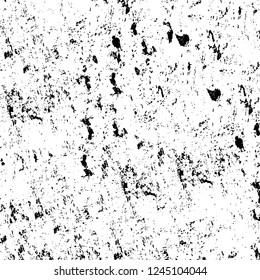 Grunge overlay layer. Abstract black and white vector background. Monochrome vintage surface with dirty pattern in cracks, spots, dots. Old wall in dark horror style design