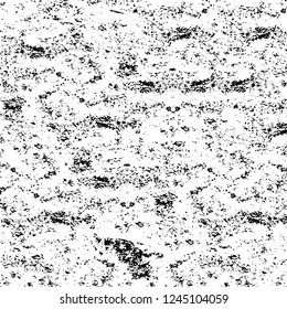 Grunge overlay layer. Abstract black and white vector background. Monochrome vintage surface with dirty pattern in cracks, spots, dots. Old wall in dark horror style design