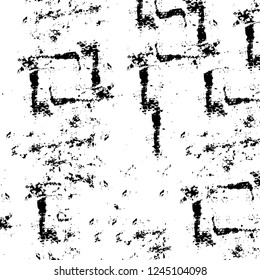 Grunge overlay layer. Abstract black and white vector background. Monochrome vintage surface with dirty pattern in cracks, spots, dots. Old wall in dark horror style design
