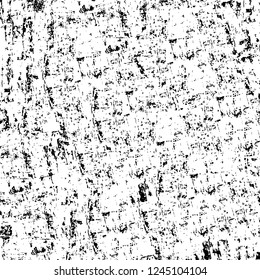 Grunge overlay layer. Abstract black and white vector background. Monochrome vintage surface with dirty pattern in cracks, spots, dots. Old wall in dark horror style design