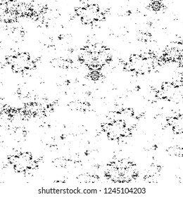 Grunge overlay layer. Abstract black and white vector background. Monochrome vintage surface with dirty pattern in cracks, spots, dots. Old wall in dark horror style design